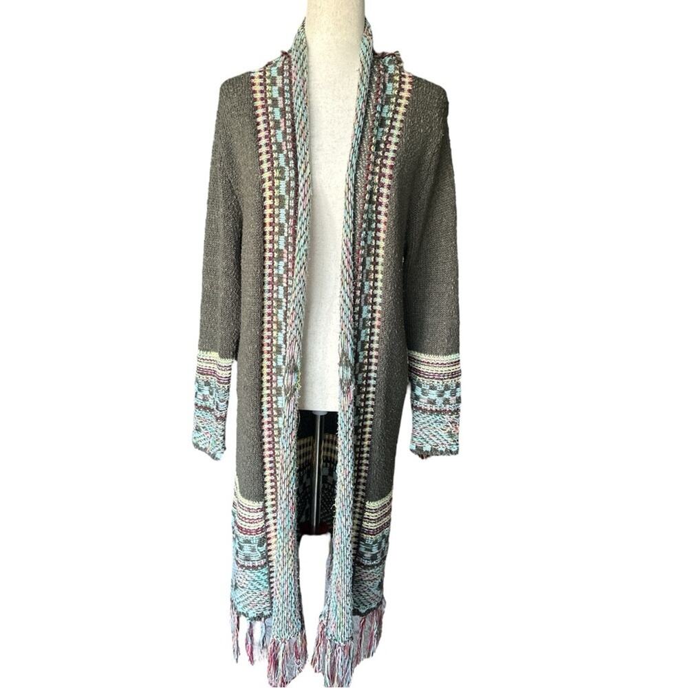 Camile & Co Boho Fringe Chunky Knit Cardigan Sweater Duster Multicolor Size L - Picture 3 of 10